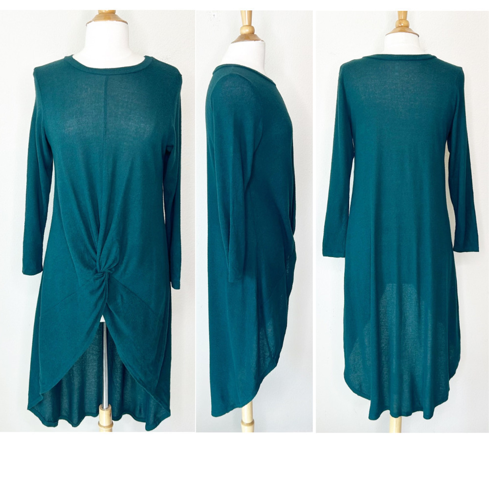 Azules Dramatic High Low Knot Front Green Sweater S